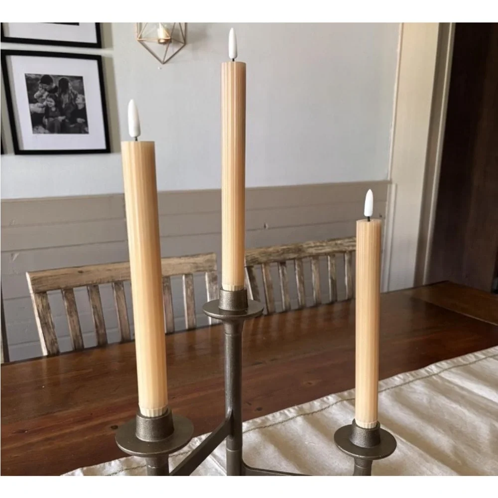 6pk Ribbed Flameless LED Taper Candles Honey - Hearth & Hand™ with Magnolia